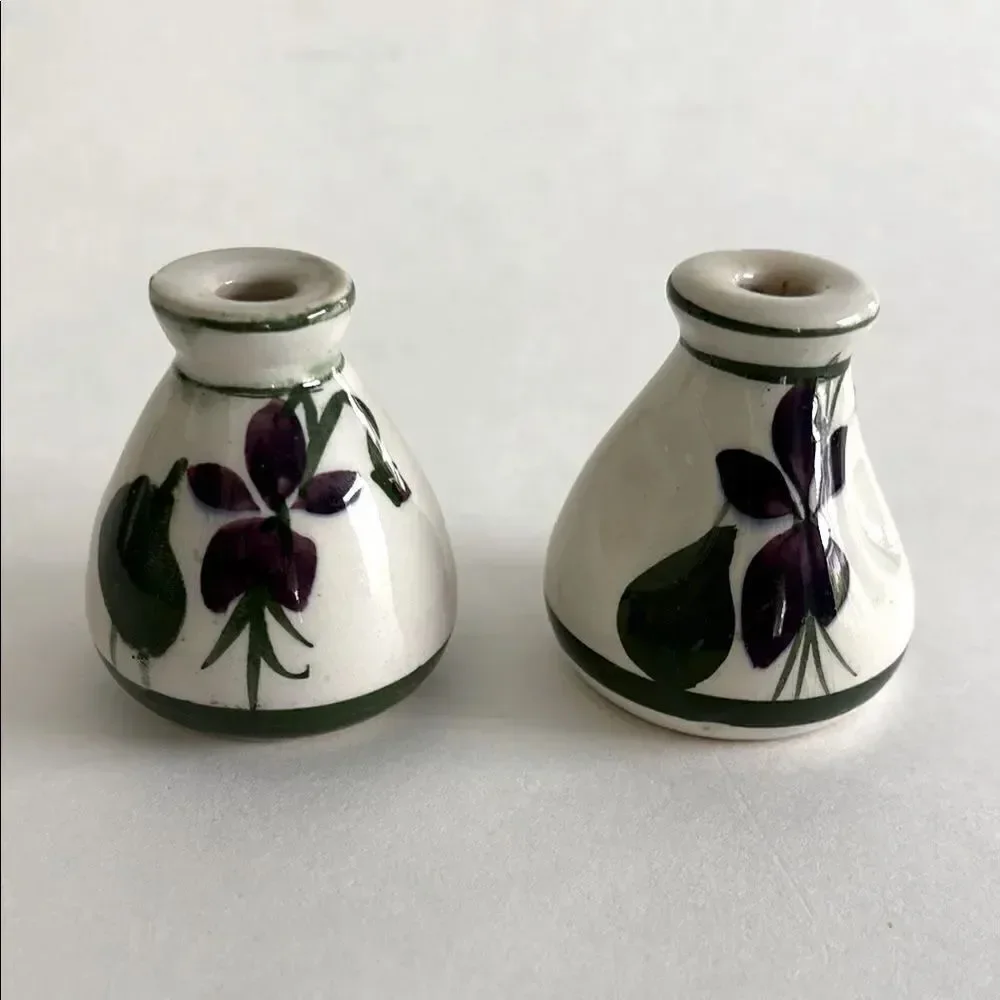 Set of 2 Vintage Devon Violets Miniature Vase Scent Bottle Vase Pottery Britain